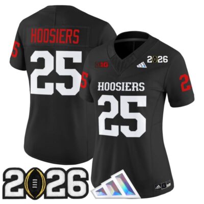 Women's Indiana Hoosiers 2026 CFP Final Patch Vapor Limited Jersey V4 - Black / #25 Hoosiers