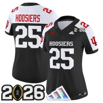 Women's Indiana Hoosiers 2026 CFP Final Patch Vapor Limited Jersey V4 - Black Alternate / #25 Hoosiers