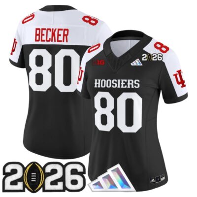 Women's Indiana Hoosiers 2026 CFP Final Patch Vapor Limited Jersey V4 - Black Alternate / Charlie Becker