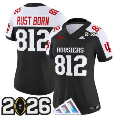 Women's Indiana Hoosiers 2026 CFP Final Patch Vapor Limited Jersey V4 - Black Alternate / Rust Born 812