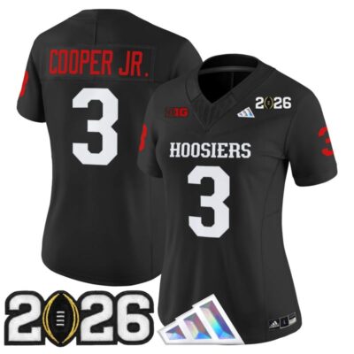 Women's Indiana Hoosiers 2026 CFP Final Patch Vapor Limited Jersey V4 - Black / Omar Cooper Jr.