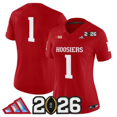 Women's Indiana Hoosiers 2026 CFP Final Patch Vapor Limited Jersey V4 - Crimson / #1 Team