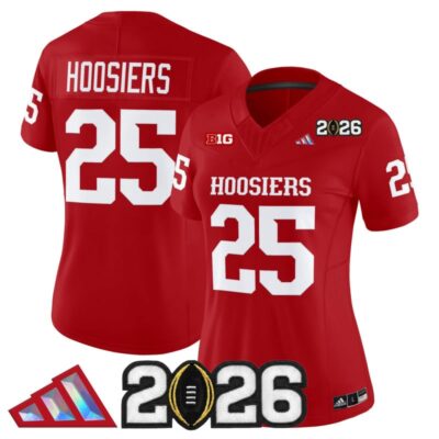 Women's Indiana Hoosiers 2026 CFP Final Patch Vapor Limited Jersey V4 - Crimson / #25 Hoosiers
