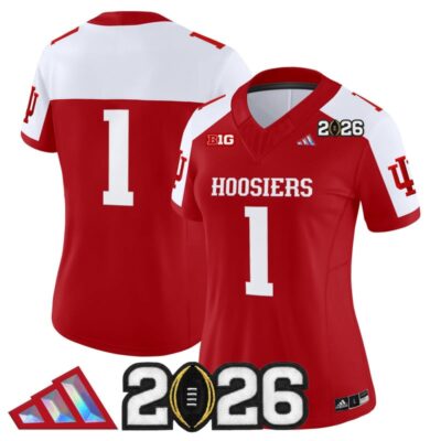 Women's Indiana Hoosiers 2026 CFP Final Patch Vapor Limited Jersey V4 - Crimson Alternate / #1 Team
