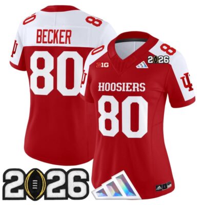 Women's Indiana Hoosiers 2026 CFP Final Patch Vapor Limited Jersey V4 - Crimson Alternate / Charlie Becker