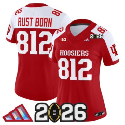 Women's Indiana Hoosiers 2026 CFP Final Patch Vapor Limited Jersey V4 - Crimson Alternate / Rust Born 812