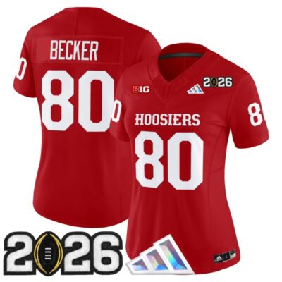 Women's Indiana Hoosiers 2026 CFP Final Patch Vapor Limited Jersey V4 - Crimson / Charlie Becker