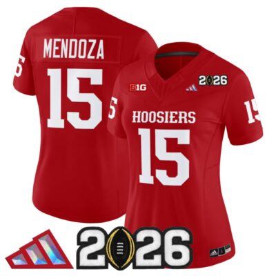 Women's Indiana Hoosiers 2026 CFP Final Patch Vapor Limited Jersey V4 - Crimson / Fernando Mendoza
