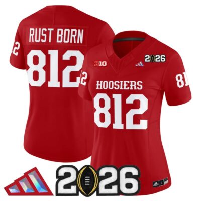 Women's Indiana Hoosiers 2026 CFP Final Patch Vapor Limited Jersey V4 - Crimson / Rust Born 812
