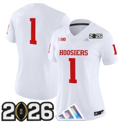 Women's Indiana Hoosiers 2026 CFP Final Patch Vapor Limited Jersey V4 - White / #1 Team
