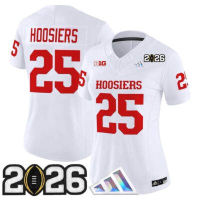 Women's Indiana Hoosiers 2026 CFP Final Patch Vapor Limited Jersey V4 - White / #25 Hoosiers