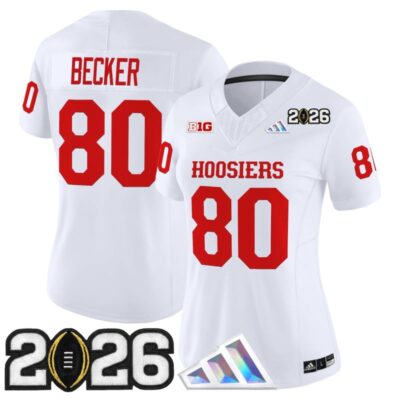 Women's Indiana Hoosiers 2026 CFP Final Patch Vapor Limited Jersey V4 - White / Charlie Becker