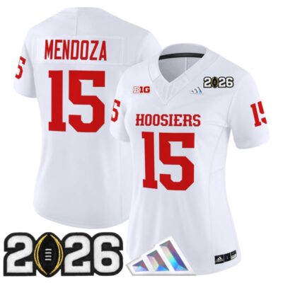 Women's Indiana Hoosiers 2026 CFP Final Patch Vapor Limited Jersey V4 - White / Fernando Mendoza