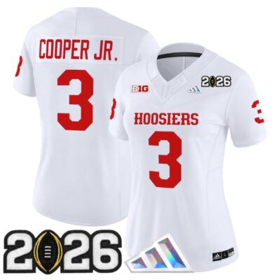 Women's Indiana Hoosiers 2026 CFP Final Patch Vapor Limited Jersey V4 - White / Omar Cooper Jr.