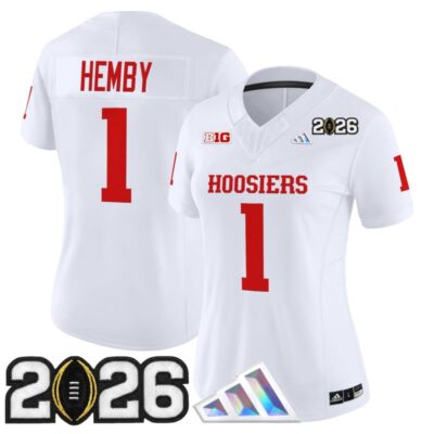 Women's Indiana Hoosiers 2026 CFP Final Patch Vapor Limited Jersey V4 - White / Roman Hemby