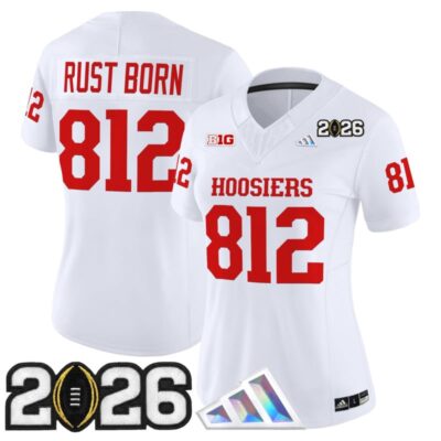 Women's Indiana Hoosiers 2026 CFP Final Patch Vapor Limited Jersey V4 - White / Rust Born 812