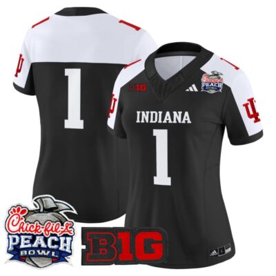 Women's Indiana Hoosiers 2026 Peach Bowl Vapor Limited Stitched Jersey - Black Alternate / #1 Team