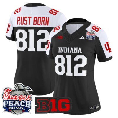 Women's Indiana Hoosiers 2026 Peach Bowl Vapor Limited Stitched Jersey - Black Alternate / Rust Born 812