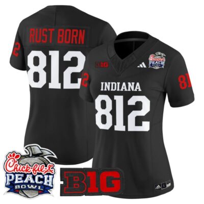 Women's Indiana Hoosiers 2026 Peach Bowl Vapor Limited Stitched Jersey - Black / Rust Born 812