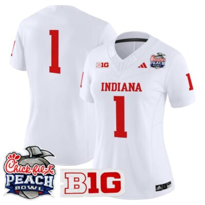 Women's Indiana Hoosiers 2026 Peach Bowl Vapor Limited Stitched Jersey - White / #1 Team