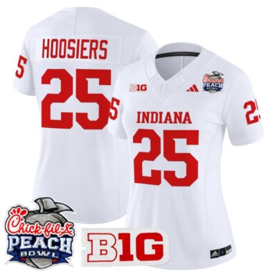 Women's Indiana Hoosiers 2026 Peach Bowl Vapor Limited Stitched Jersey - White / #25 Hoosiers