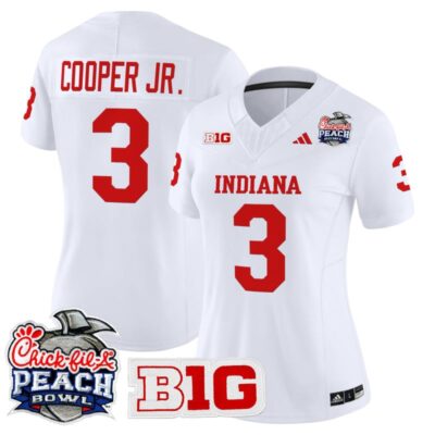 Women's Indiana Hoosiers 2026 Peach Bowl Vapor Limited Stitched Jersey - White / Omar Cooper Jr.