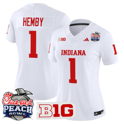 Women's Indiana Hoosiers 2026 Peach Bowl Vapor Limited Stitched Jersey - White / Roman Hemby