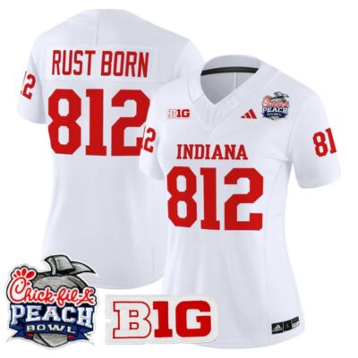 Women's Indiana Hoosiers 2026 Peach Bowl Vapor Limited Stitched Jersey - White / Rust Born 812