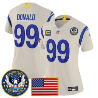 Women's Los Angeles Rams 2025 "United States 250th Anniversary Patch" Vapor Limited Jersey - Bone / Aaron Donald