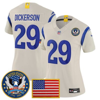 Women's Los Angeles Rams 2025 "United States 250th Anniversary Patch" Vapor Limited Jersey - Bone / Eric Dickerson