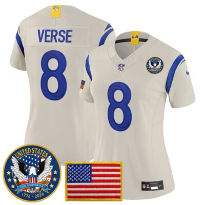 Women's Los Angeles Rams 2025 "United States 250th Anniversary Patch" Vapor Limited Jersey - Bone / Jared Verse