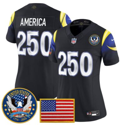 Women's Los Angeles Rams 2025 "United States 250th Anniversary Patch" Vapor Limited Jersey - Navy Rivalries / #250 America