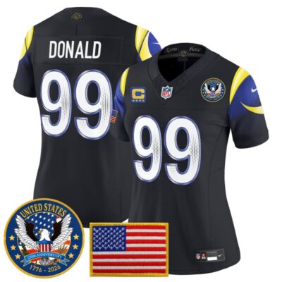 Women's Los Angeles Rams 2025 "United States 250th Anniversary Patch" Vapor Limited Jersey - Navy Rivalries / Aaron Donald