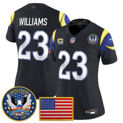 Women's Los Angeles Rams 2025 "United States 250th Anniversary Patch" Vapor Limited Jersey - Navy Rivalries / Kyren Williams