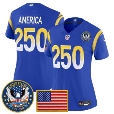 Women's Los Angeles Rams 2025 "United States 250th Anniversary Patch" Vapor Limited Jersey - Royal / #250 America