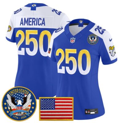 Women's Los Angeles Rams 2025 "United States 250th Anniversary Patch" Vapor Limited Jersey - Royal Alternate / #250 America