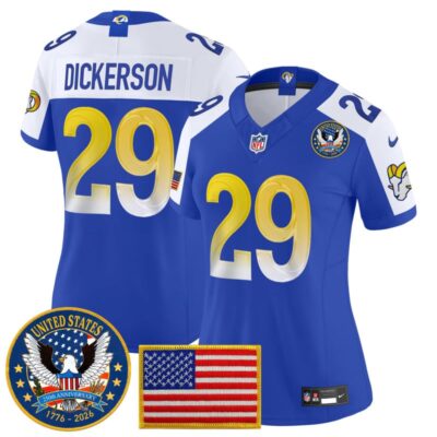 Women's Los Angeles Rams 2025 "United States 250th Anniversary Patch" Vapor Limited Jersey - Royal Alternate / Eric Dickerson