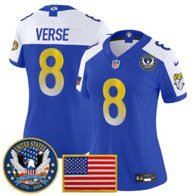 Women's Los Angeles Rams 2025 "United States 250th Anniversary Patch" Vapor Limited Jersey - Royal Alternate / Jared Verse