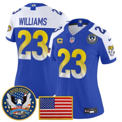 Women's Los Angeles Rams 2025 "United States 250th Anniversary Patch" Vapor Limited Jersey - Royal Alternate / Kyren Williams