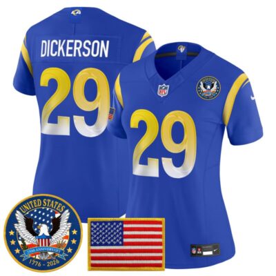Women's Los Angeles Rams 2025 "United States 250th Anniversary Patch" Vapor Limited Jersey - Royal / Eric Dickerson
