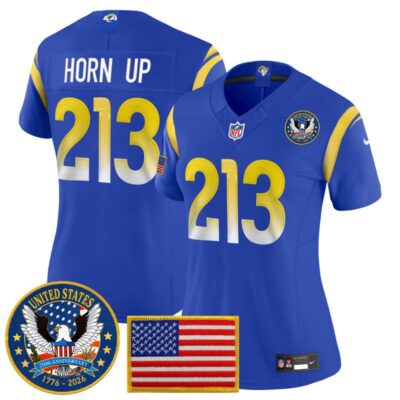 Women's Los Angeles Rams 2025 "United States 250th Anniversary Patch" Vapor Limited Jersey - Royal / Horn Up 213