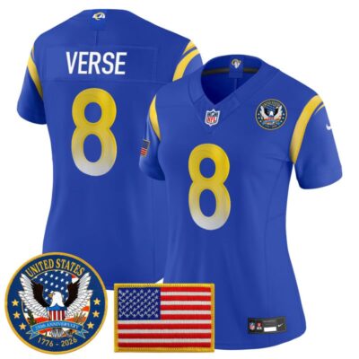 Women's Los Angeles Rams 2025 "United States 250th Anniversary Patch" Vapor Limited Jersey - Royal / Jared Verse