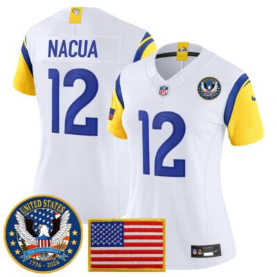Women's Los Angeles Rams 2025 "United States 250th Anniversary Patch" Vapor Limited Jersey - White / Puka Nacua