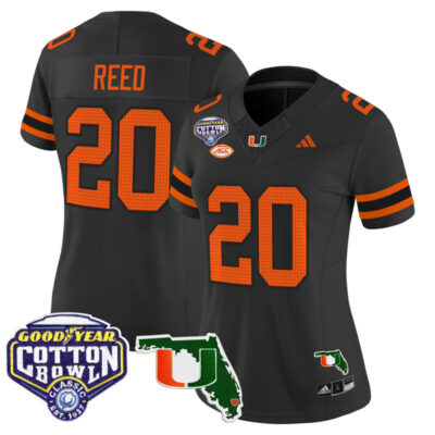 Women's Miami Hurricanes 2025 Cotton Bowl & Florida Patch Vapor Limited Stitched Jersey - Black / Ed Reed