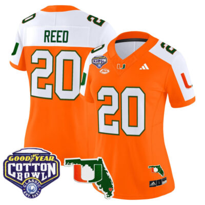 Women's Miami Hurricanes 2025 Cotton Bowl & Florida Patch Vapor Limited Stitched Jersey - Orange Alternate / Ed Reed