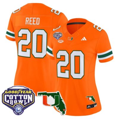 Women's Miami Hurricanes 2025 Cotton Bowl & Florida Patch Vapor Limited Stitched Jersey - Orange / Ed Reed