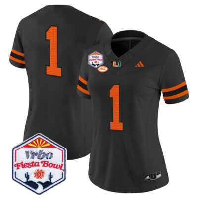 Women's Miami Hurricanes 2026 The Fiesta Bowl Vapor Limited Stitched Jersey - Black / #1 Team