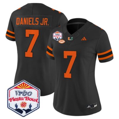 Women's Miami Hurricanes 2026 The Fiesta Bowl Vapor Limited Stitched Jersey - Black / CJ Daniels