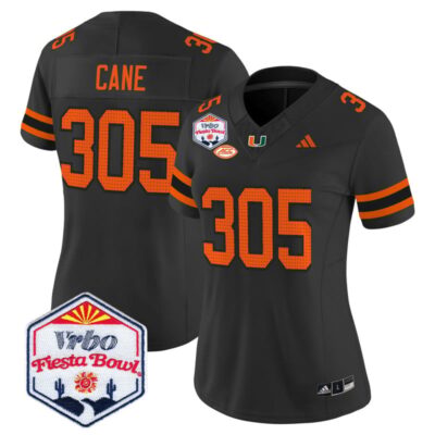 Women's Miami Hurricanes 2026 The Fiesta Bowl Vapor Limited Stitched Jersey - Black / Cane 305