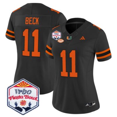 Women's Miami Hurricanes 2026 The Fiesta Bowl Vapor Limited Stitched Jersey - Black / Carson Beck